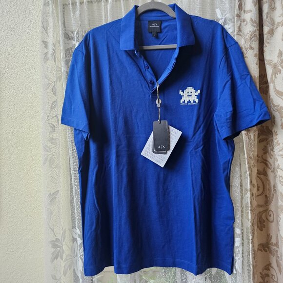 RARE!! Armani Exchange Space Invaders Polo T-Shirt, XL, Marine - Picture 1 of 8